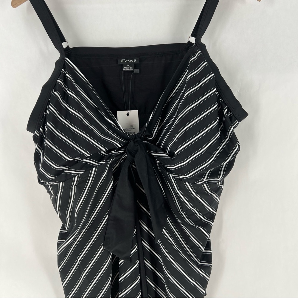 Evans Black Stripe Print Tankini Top Womens Size 26 PLUS Flyaway Print V Neck - Picture 8 of 16